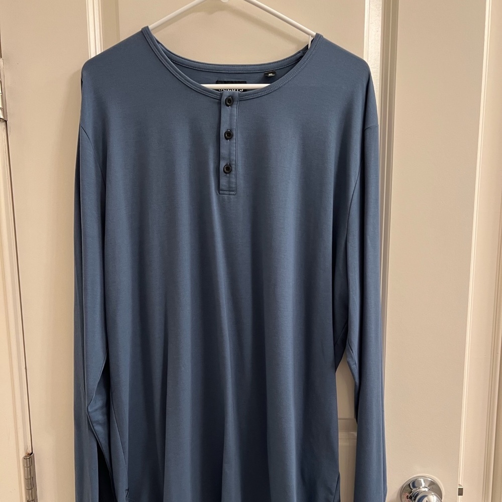 Cuts Clothing AO Curve Hem Henley Long Sleeve T-Shirt XXL (Light Navy/Blue)